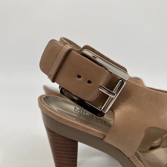 Michael Kors Tan Carla Ultra-High Peep Toe Platform Heels | Size 6.5 - Picture 4 of 11